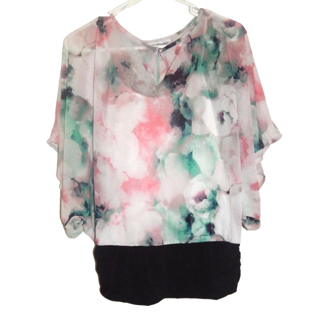 Jennifer Lopez XS Pastel Floral Cold Shoulder Sheer Blouse w/ Camisole